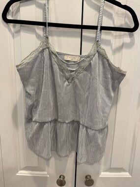 Elodie Silver Metallic Pleated Lace Cami